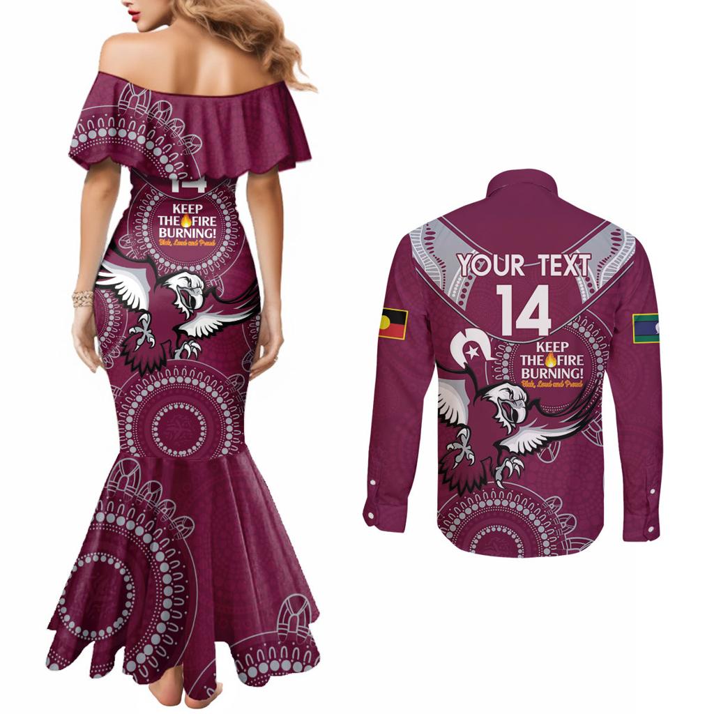 Custom NRL Sea Eagles NAIDOC Week Couples Matching Mermaid Dress and Long Sleeve Button Shirt Keep The Fire Burning Indigenous Art