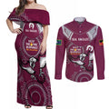 Custom NRL Sea Eagles NAIDOC Week Couples Matching Off Shoulder Maxi Dress and Long Sleeve Button Shirt Keep The Fire Burning Indigenous Art