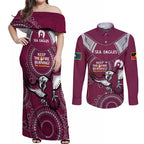 Custom NRL Sea Eagles NAIDOC Week Couples Matching Off Shoulder Maxi Dress and Long Sleeve Button Shirt Keep The Fire Burning Indigenous Art