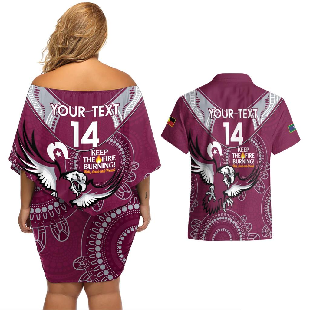 Custom NRL Sea Eagles NAIDOC Week Couples Matching Off Shoulder Short Dress and Hawaiian Shirt Keep The Fire Burning Indigenous Art
