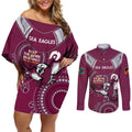 Custom NRL Sea Eagles NAIDOC Week Couples Matching Off Shoulder Short Dress and Long Sleeve Button Shirt Keep The Fire Burning Indigenous Art