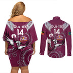 Custom NRL Sea Eagles NAIDOC Week Couples Matching Off Shoulder Short Dress and Long Sleeve Button Shirt Keep The Fire Burning Indigenous Art