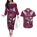 Custom NRL Sea Eagles NAIDOC Week Couples Matching Off The Shoulder Long Sleeve Dress and Hawaiian Shirt Keep The Fire Burning Indigenous Art