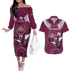 Custom NRL Sea Eagles NAIDOC Week Couples Matching Off The Shoulder Long Sleeve Dress and Hawaiian Shirt Keep The Fire Burning Indigenous Art