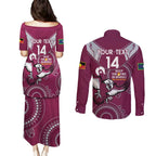 Custom NRL Sea Eagles NAIDOC Week Couples Matching Puletasi and Long Sleeve Button Shirt Keep The Fire Burning Indigenous Art