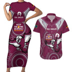 Custom NRL Sea Eagles NAIDOC Week Couples Matching Short Sleeve Bodycon Dress and Hawaiian Shirt Keep The Fire Burning Indigenous Art