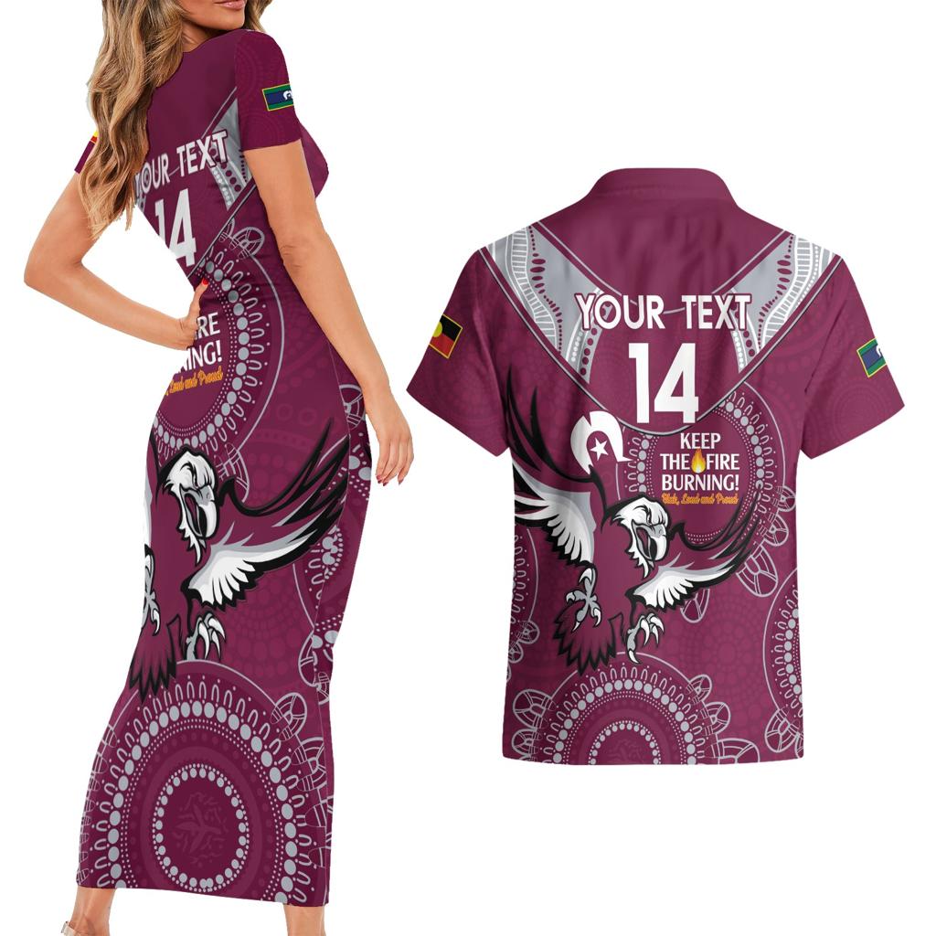 Custom NRL Sea Eagles NAIDOC Week Couples Matching Short Sleeve Bodycon Dress and Hawaiian Shirt Keep The Fire Burning Indigenous Art