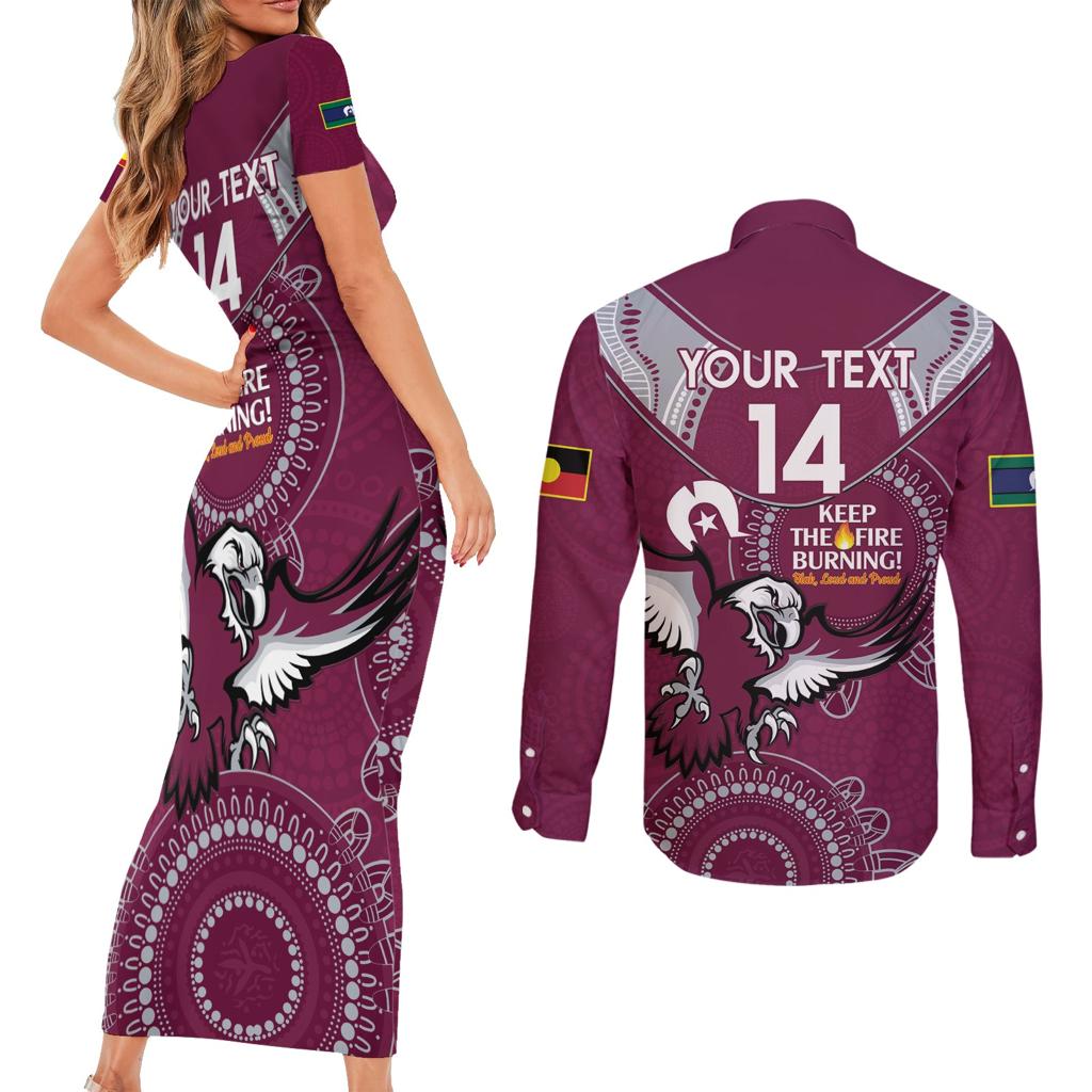 Custom NRL Sea Eagles NAIDOC Week Couples Matching Short Sleeve Bodycon Dress and Long Sleeve Button Shirt Keep The Fire Burning Indigenous Art
