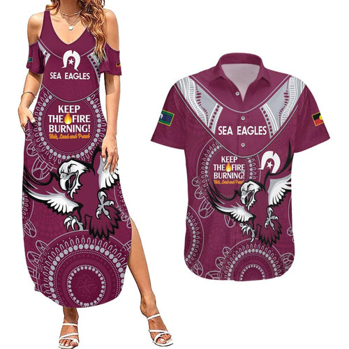 Custom NRL Sea Eagles NAIDOC Week Couples Matching Summer Maxi Dress and Hawaiian Shirt Keep The Fire Burning Indigenous Art