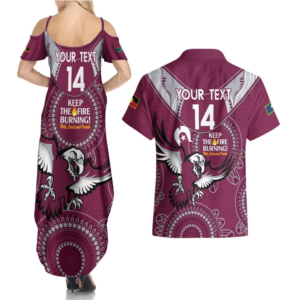 Custom NRL Sea Eagles NAIDOC Week Couples Matching Summer Maxi Dress and Hawaiian Shirt Keep The Fire Burning Indigenous Art