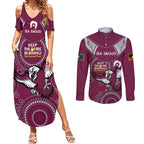 Custom NRL Sea Eagles NAIDOC Week Couples Matching Summer Maxi Dress and Long Sleeve Button Shirt Keep The Fire Burning Indigenous Art
