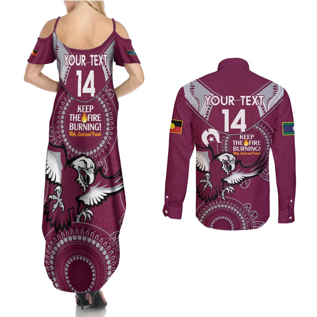 Custom NRL Sea Eagles NAIDOC Week Couples Matching Summer Maxi Dress and Long Sleeve Button Shirt Keep The Fire Burning Indigenous Art