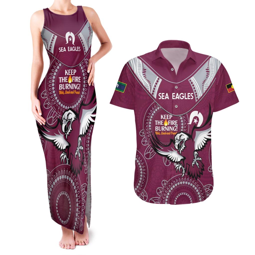 Custom NRL Sea Eagles NAIDOC Week Couples Matching Tank Maxi Dress and Hawaiian Shirt Keep The Fire Burning Indigenous Art