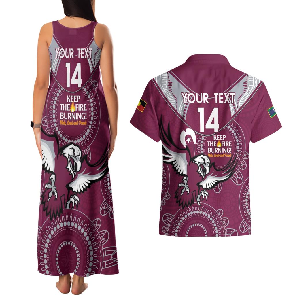 Custom NRL Sea Eagles NAIDOC Week Couples Matching Tank Maxi Dress and Hawaiian Shirt Keep The Fire Burning Indigenous Art
