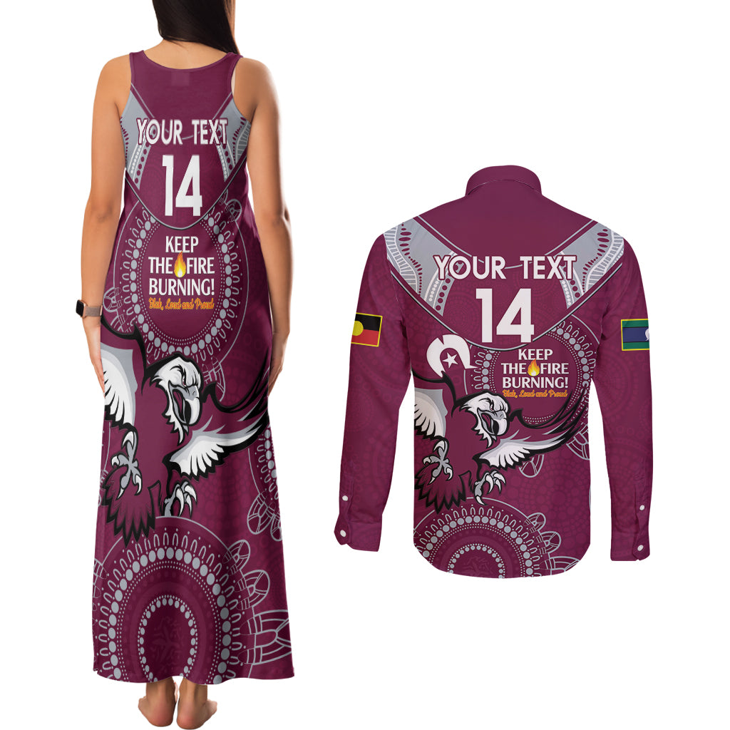 Custom NRL Sea Eagles NAIDOC Week Couples Matching Tank Maxi Dress and Long Sleeve Button Shirt Keep The Fire Burning Indigenous Art