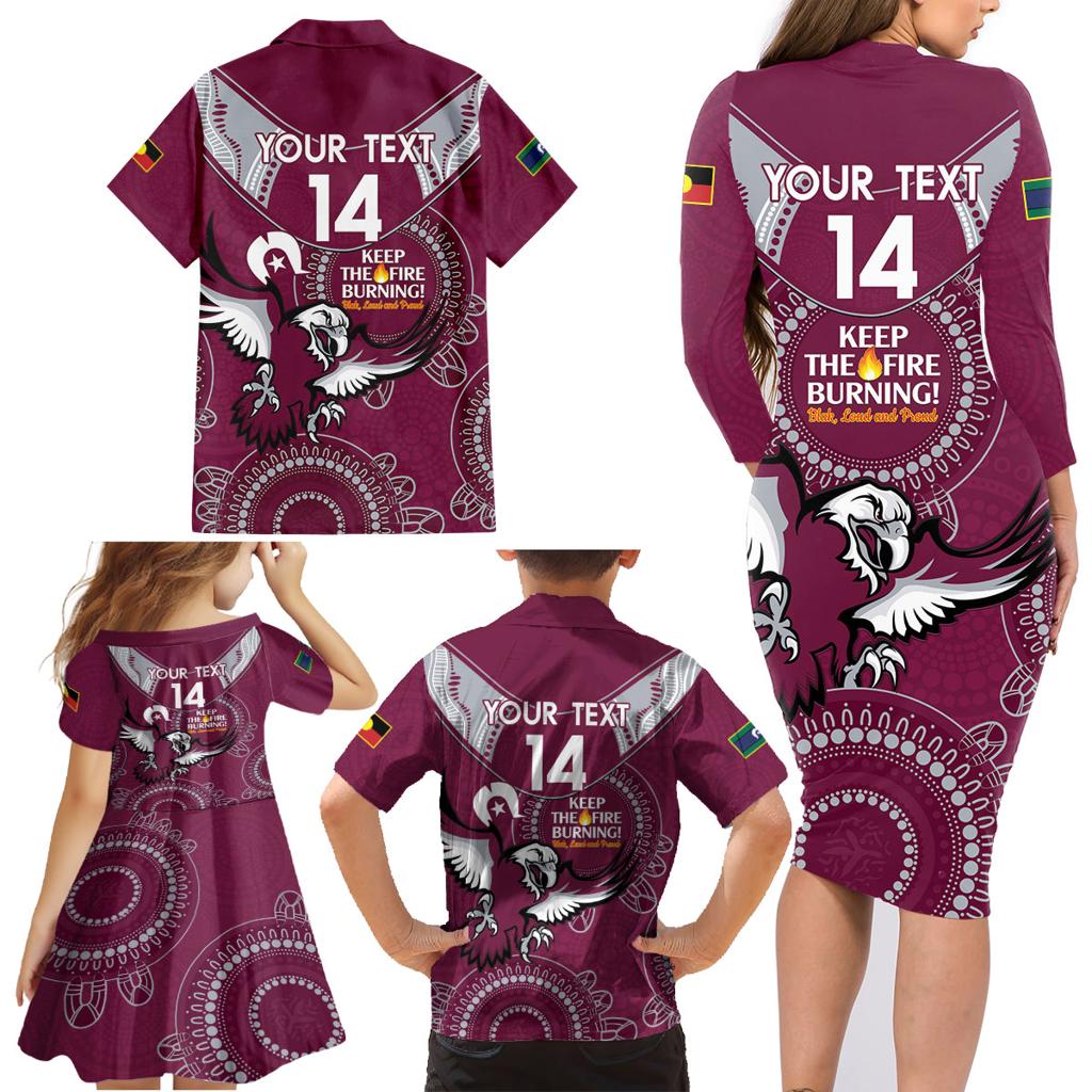 Custom NRL Sea Eagles NAIDOC Week Family Matching Long Sleeve Bodycon Dress and Hawaiian Shirt Keep The Fire Burning Indigenous Art