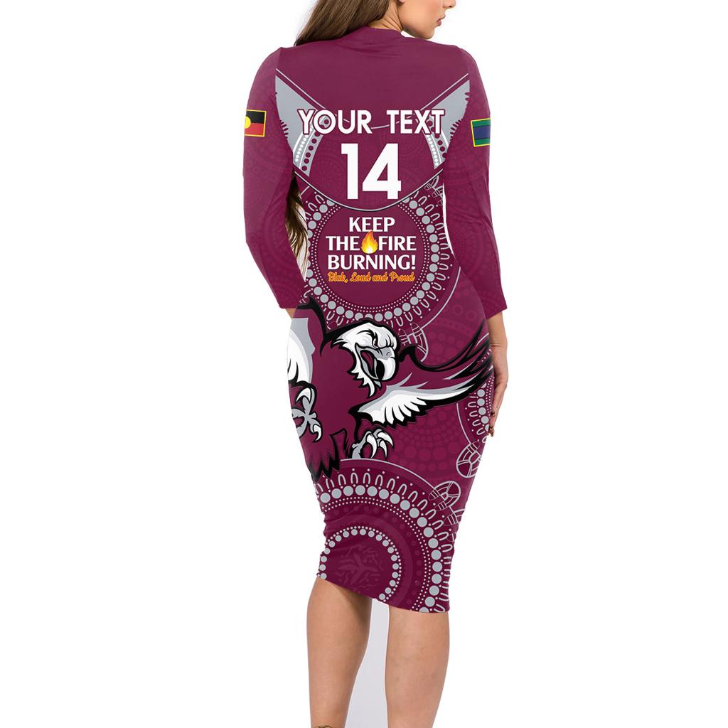 Custom NRL Sea Eagles NAIDOC Week Family Matching Long Sleeve Bodycon Dress and Hawaiian Shirt Keep The Fire Burning Indigenous Art