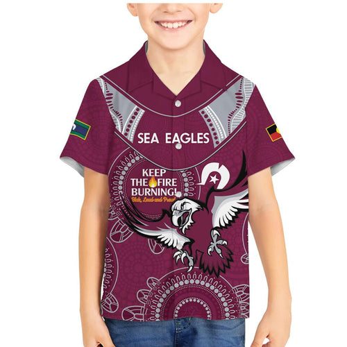 Custom NRL Sea Eagles NAIDOC Week Family Matching Mermaid Dress and Hawaiian Shirt Keep The Fire Burning Indigenous Art