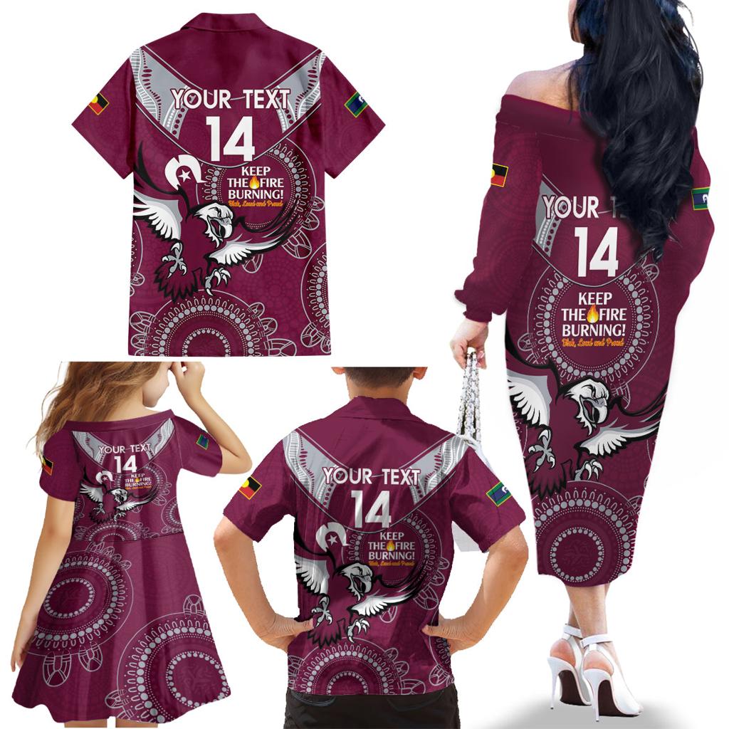 Custom NRL Sea Eagles NAIDOC Week Family Matching Off The Shoulder Long Sleeve Dress and Hawaiian Shirt Keep The Fire Burning Indigenous Art