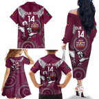 Custom NRL Sea Eagles NAIDOC Week Family Matching Off The Shoulder Long Sleeve Dress and Hawaiian Shirt Keep The Fire Burning Indigenous Art