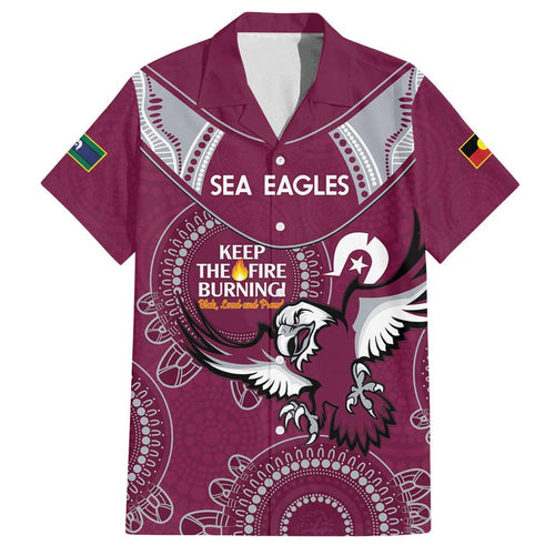 Custom NRL Sea Eagles NAIDOC Week Family Matching Off The Shoulder Long Sleeve Dress and Hawaiian Shirt Keep The Fire Burning Indigenous Art