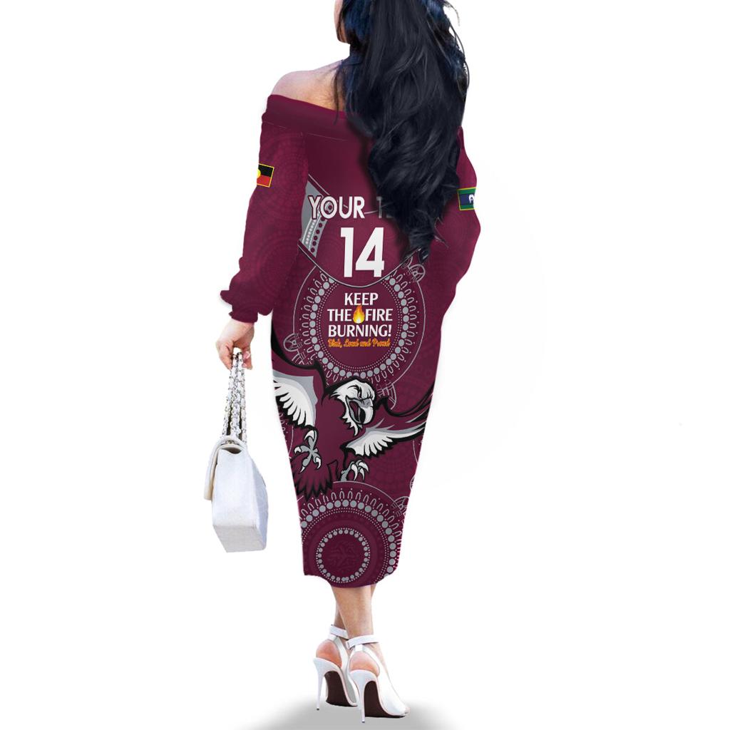 Custom NRL Sea Eagles NAIDOC Week Family Matching Off The Shoulder Long Sleeve Dress and Hawaiian Shirt Keep The Fire Burning Indigenous Art