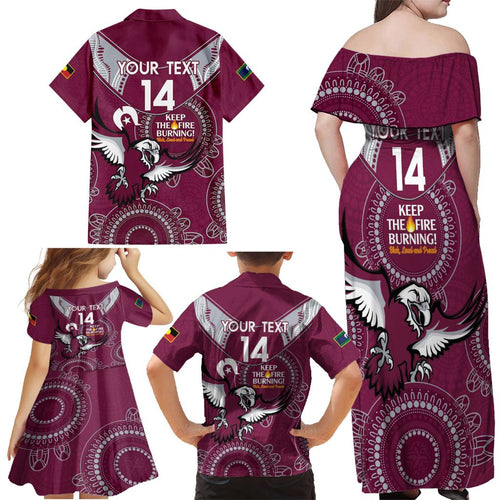 Custom NRL Sea Eagles NAIDOC Week Family Matching Off Shoulder Maxi Dress and Hawaiian Shirt Keep The Fire Burning Indigenous Art