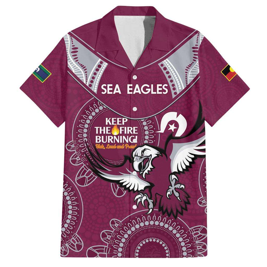 Custom NRL Sea Eagles NAIDOC Week Family Matching Off Shoulder Maxi Dress and Hawaiian Shirt Keep The Fire Burning Indigenous Art