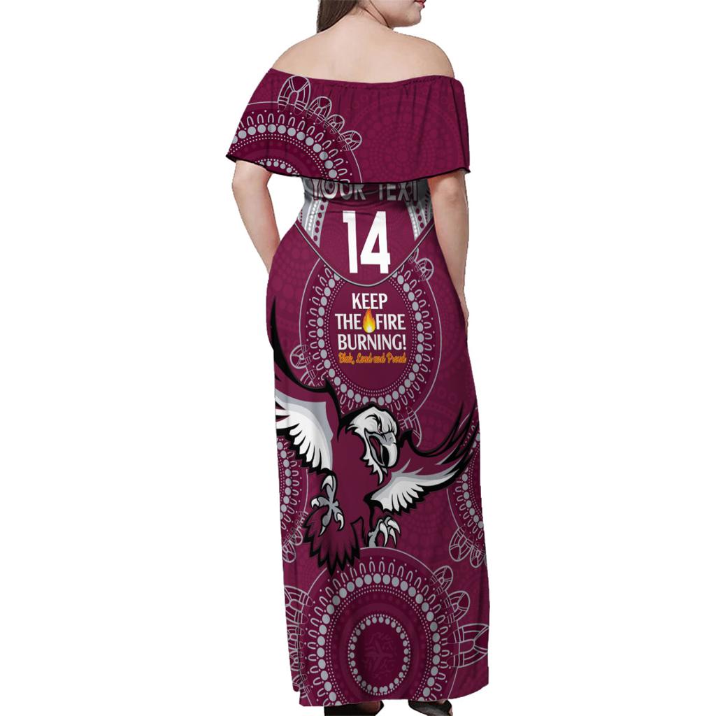 Custom NRL Sea Eagles NAIDOC Week Family Matching Off Shoulder Maxi Dress and Hawaiian Shirt Keep The Fire Burning Indigenous Art