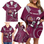 Custom NRL Sea Eagles NAIDOC Week Family Matching Off Shoulder Short Dress and Hawaiian Shirt Keep The Fire Burning Indigenous Art