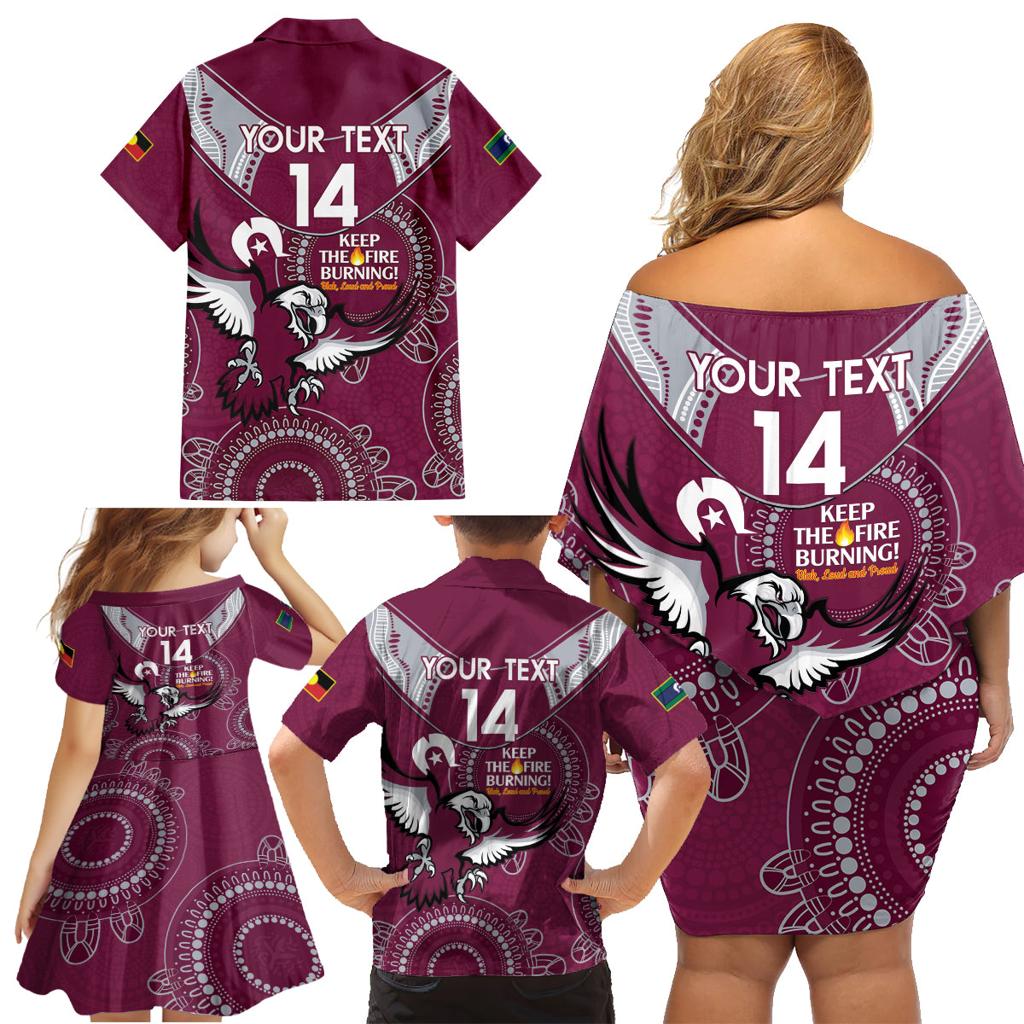 Custom NRL Sea Eagles NAIDOC Week Family Matching Off Shoulder Short Dress and Hawaiian Shirt Keep The Fire Burning Indigenous Art