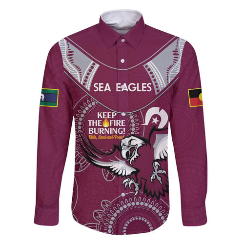 Custom NRL Sea Eagles NAIDOC Week Family Matching Off Shoulder Short Dress and Hawaiian Shirt Keep The Fire Burning Indigenous Art