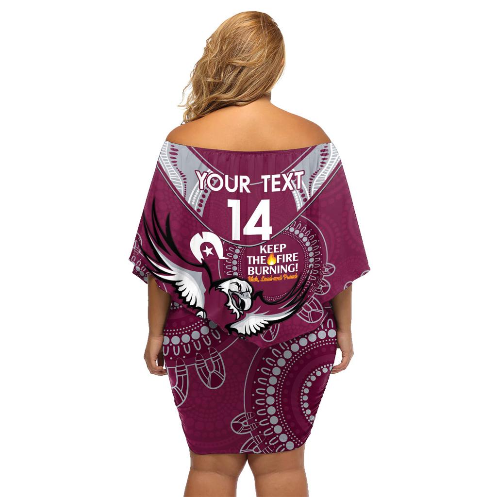 Custom NRL Sea Eagles NAIDOC Week Family Matching Off Shoulder Short Dress and Hawaiian Shirt Keep The Fire Burning Indigenous Art