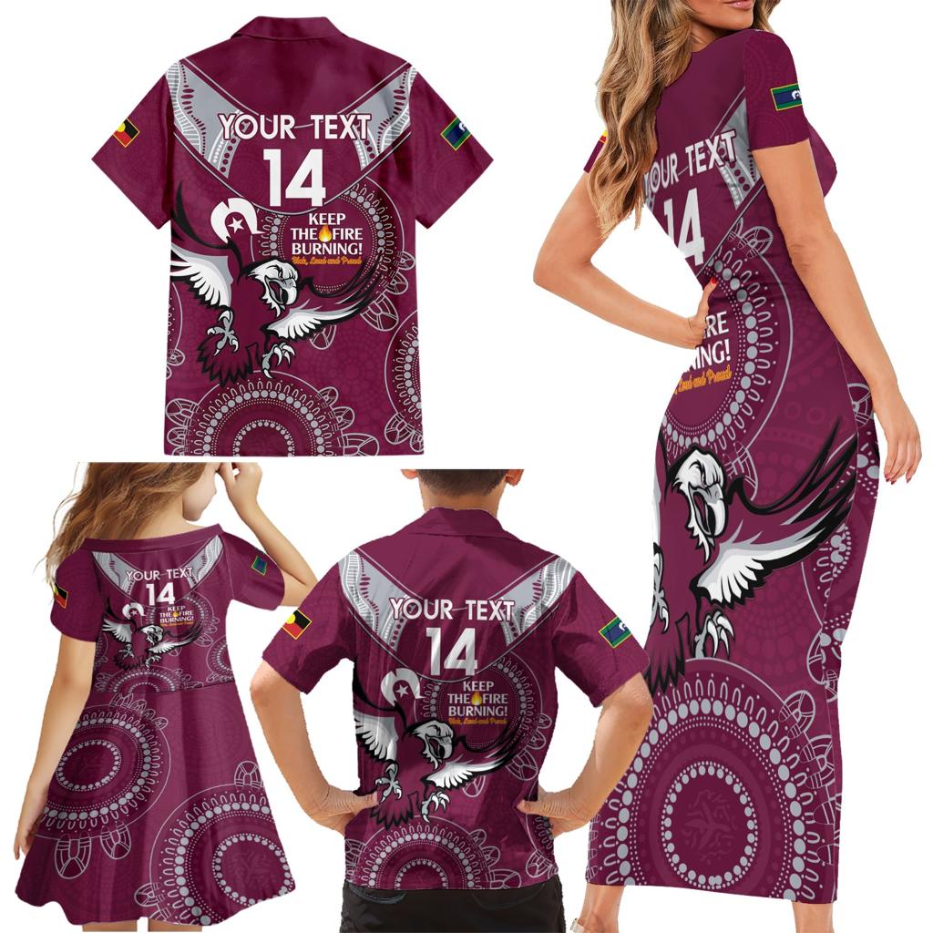 Custom NRL Sea Eagles NAIDOC Week Family Matching Short Sleeve Bodycon Dress and Hawaiian Shirt Keep The Fire Burning Indigenous Art
