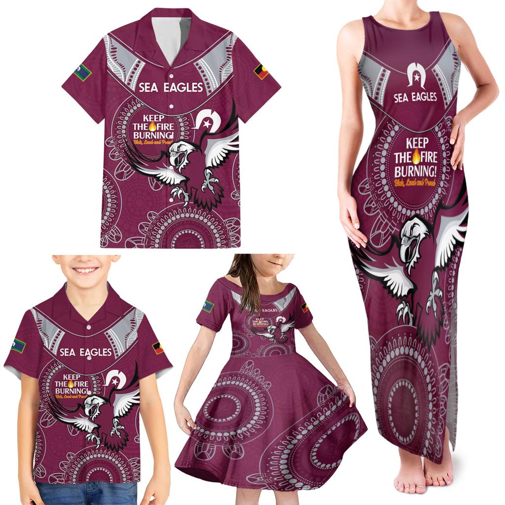 Custom NRL Sea Eagles NAIDOC Week Family Matching Tank Maxi Dress and Hawaiian Shirt Keep The Fire Burning Indigenous Art