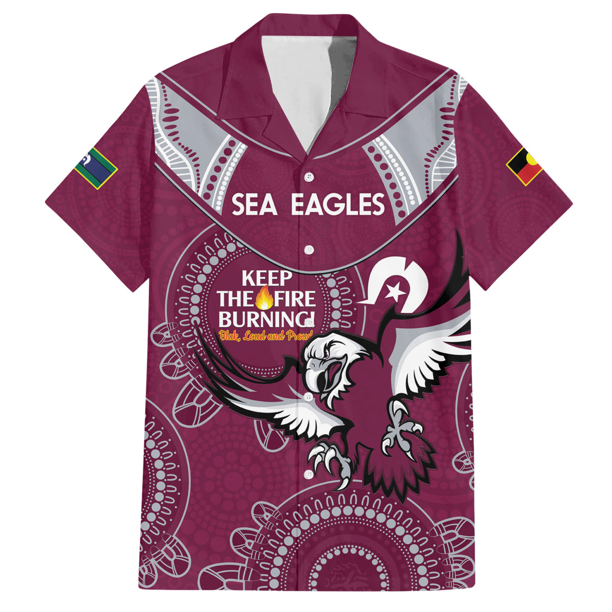 Custom NRL Sea Eagles NAIDOC Week Hawaiian Shirt Keep The Fire Burning Indigenous Art