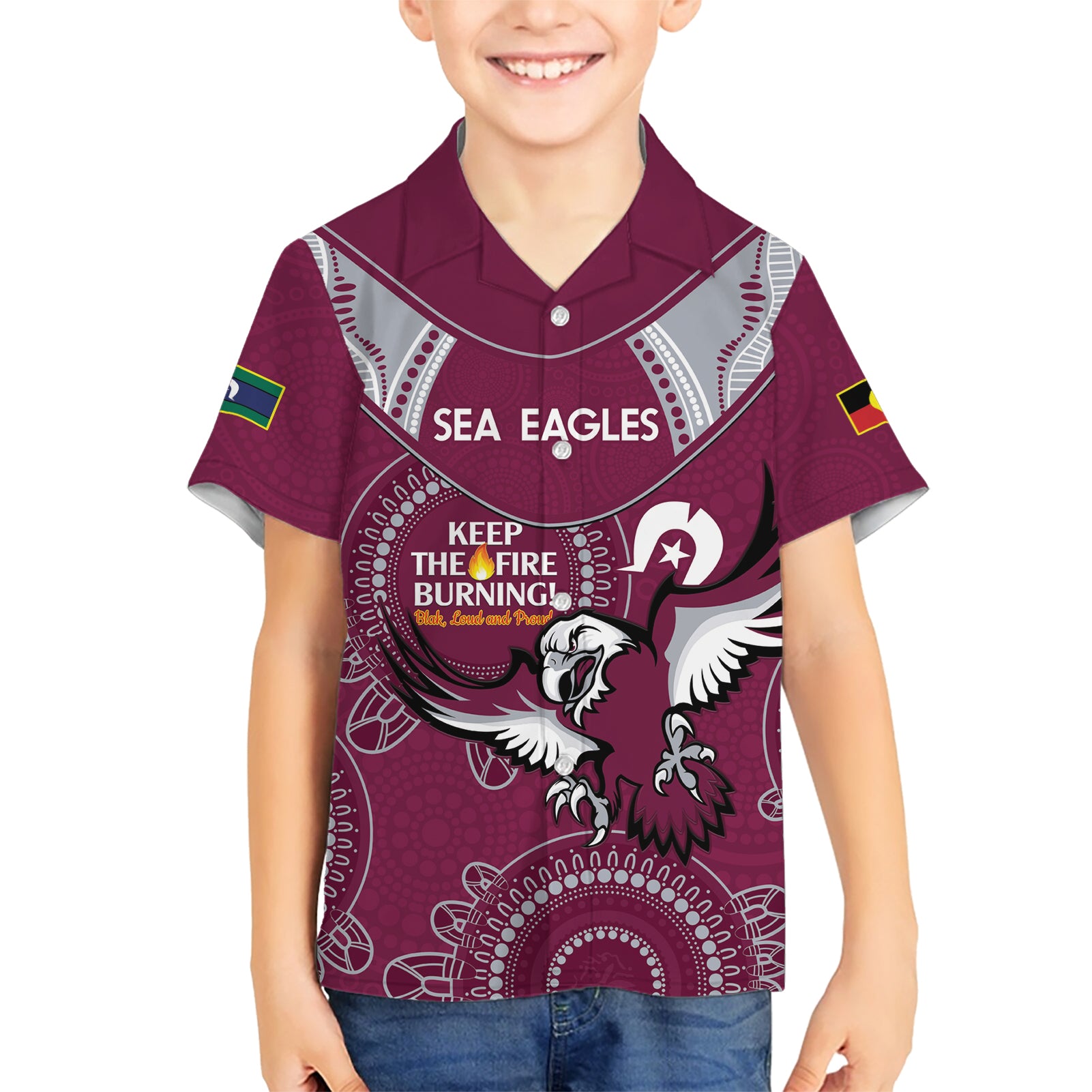 Custom NRL Sea Eagles NAIDOC Week Hawaiian Shirt Keep The Fire Burning Indigenous Art