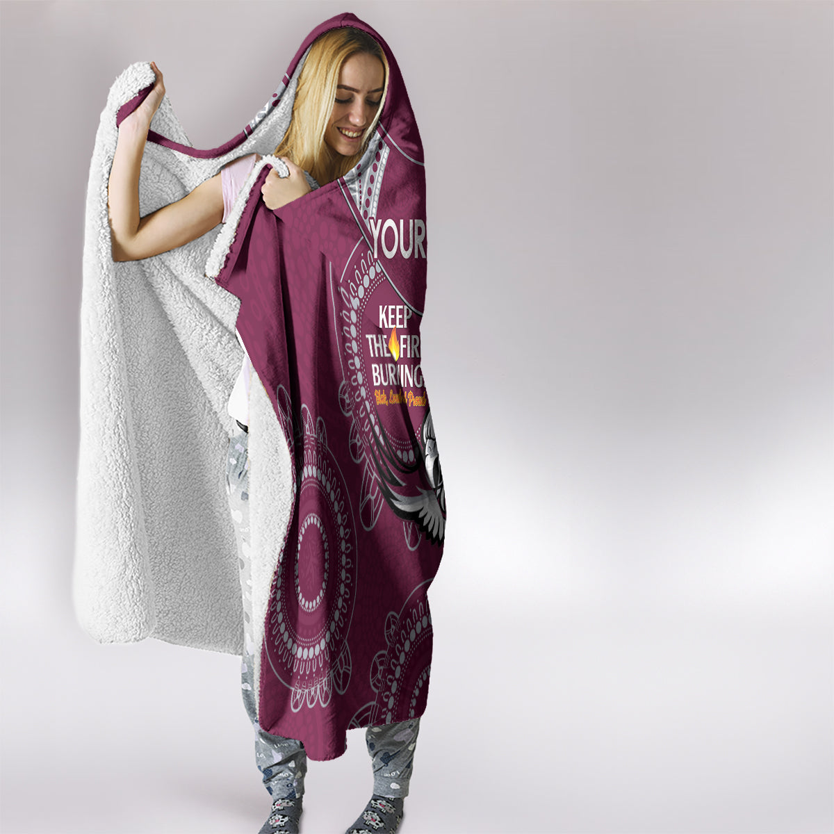 Custom NRL Sea Eagles NAIDOC Week Hooded Blanket Keep The Fire Burning Indigenous Art