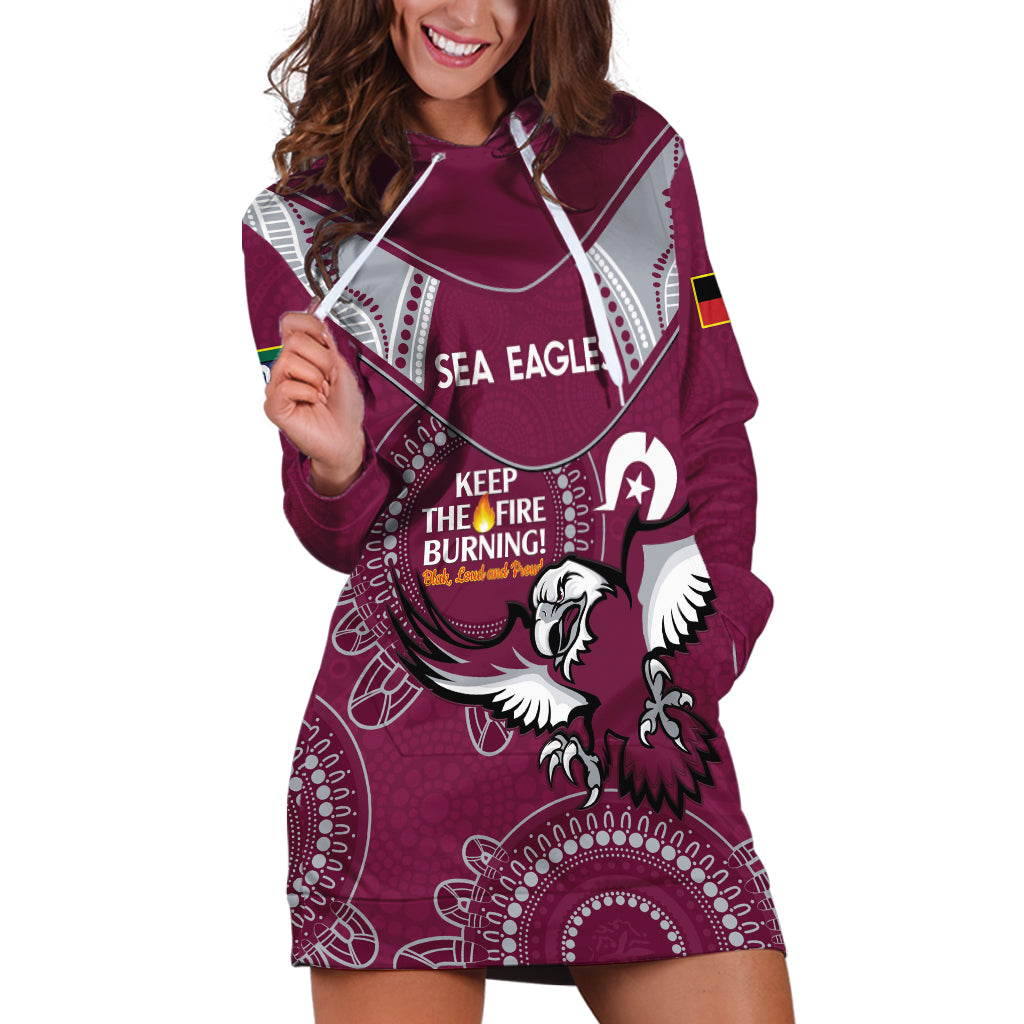 Custom NRL Sea Eagles NAIDOC Week Hoodie Dress Keep The Fire Burning Indigenous Art
