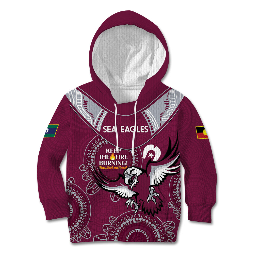 Custom NRL Sea Eagles NAIDOC Week Kid Hoodie Keep The Fire Burning Indigenous Art