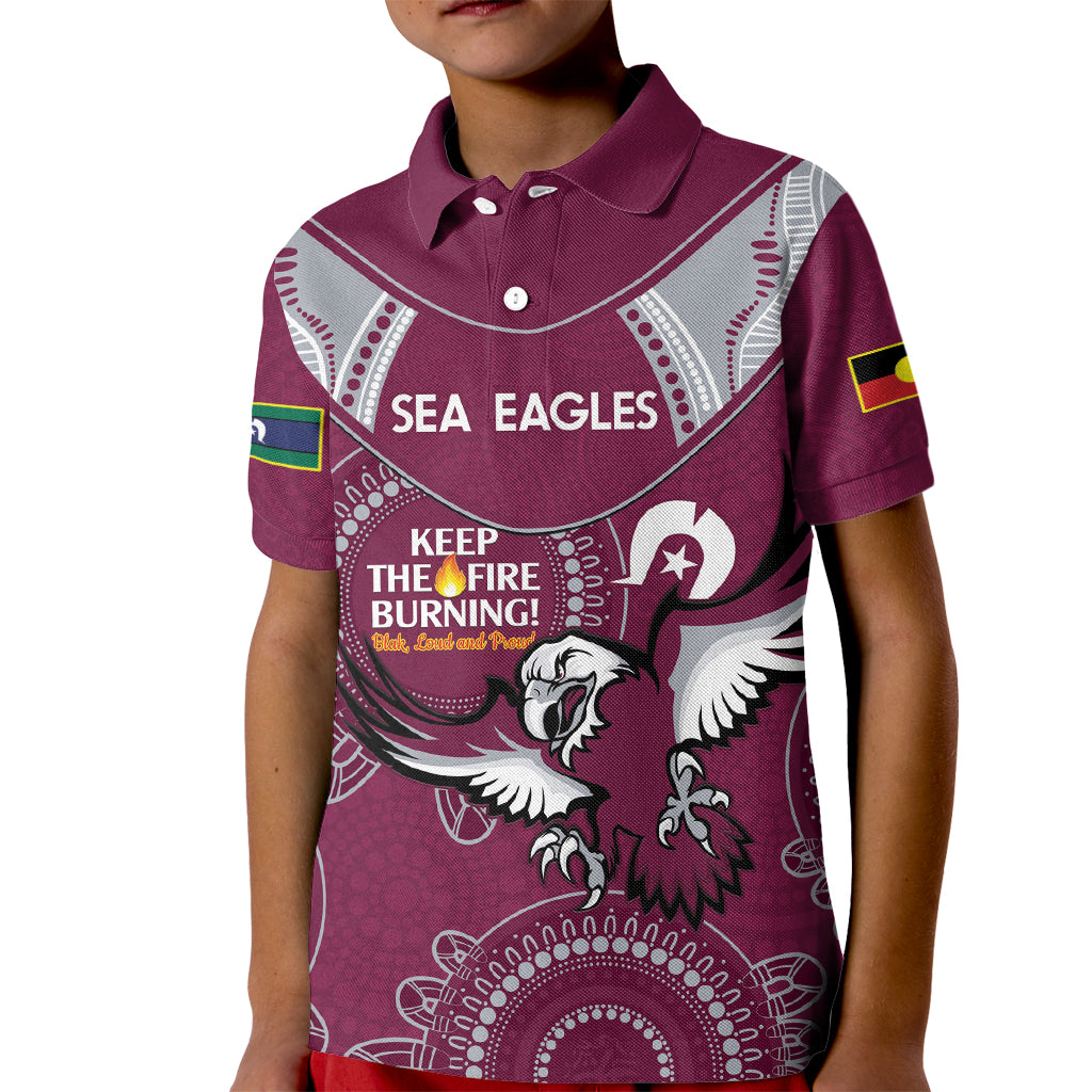 Custom NRL Sea Eagles NAIDOC Week Kid Polo Shirt Keep The Fire Burning Indigenous Art