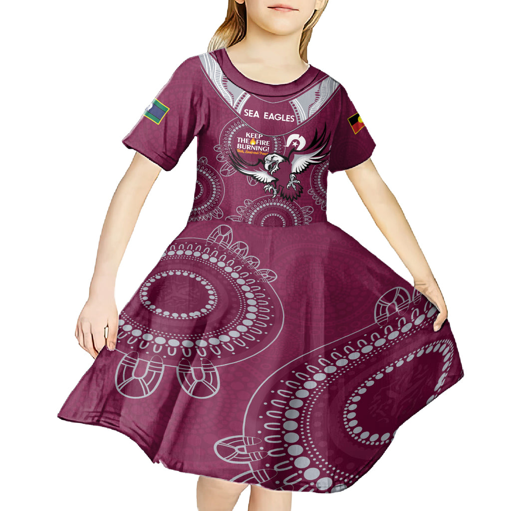 Custom NRL Sea Eagles NAIDOC Week Kid Short Sleeve Dress Keep The Fire Burning Indigenous Art