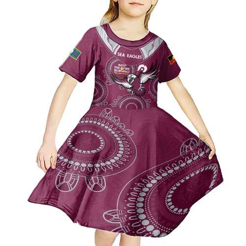 Custom NRL Sea Eagles NAIDOC Week Kid Short Sleeve Dress Keep The Fire Burning Indigenous Art