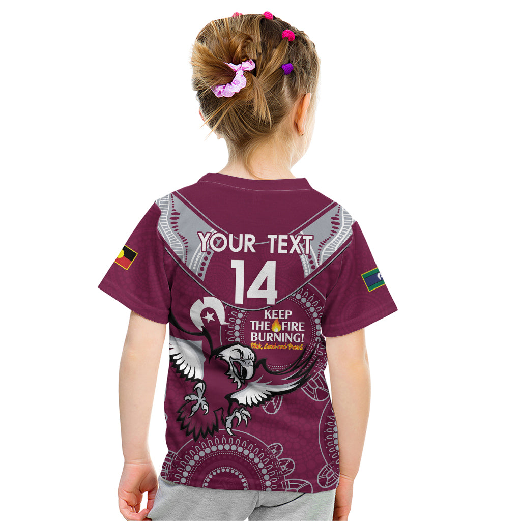 Custom NRL Sea Eagles NAIDOC Week Kid T Shirt Keep The Fire Burning Indigenous Art