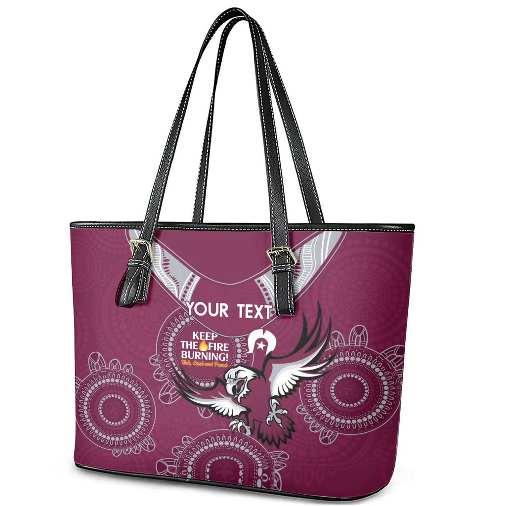 Custom NRL Sea Eagles NAIDOC Week Leather Tote Bag Keep The Fire Burning Indigenous Art