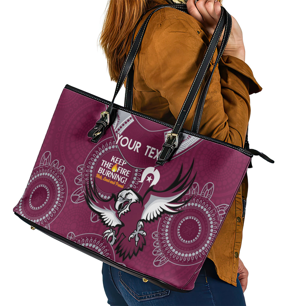 Custom NRL Sea Eagles NAIDOC Week Leather Tote Bag Keep The Fire Burning Indigenous Art