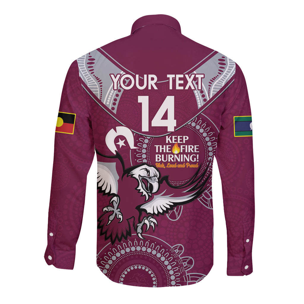 Custom NRL Sea Eagles NAIDOC Week Long Sleeve Button Shirt Keep The Fire Burning Indigenous Art