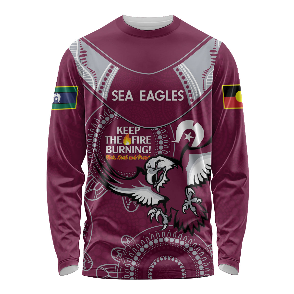 Custom NRL Sea Eagles NAIDOC Week Long Sleeve Shirt Keep The Fire Burning Indigenous Art
