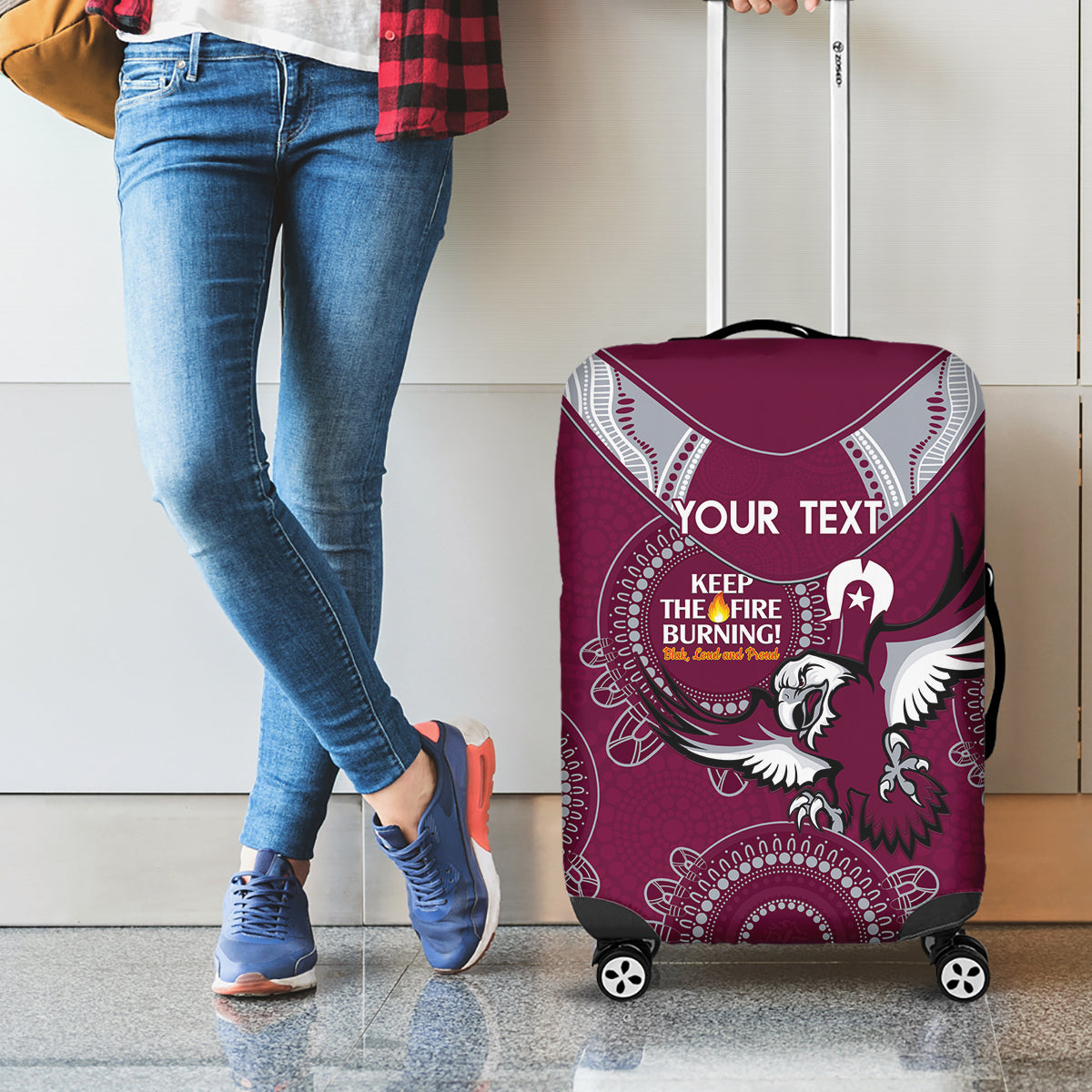 Custom NRL Sea Eagles NAIDOC Week Luggage Cover Keep The Fire Burning Indigenous Art