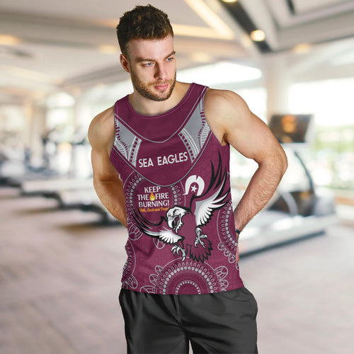Custom NRL Sea Eagles NAIDOC Week Men Tank Top Keep The Fire Burning Indigenous Art